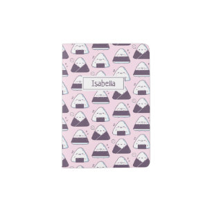 Cute Japanese Onigiri Food Pattern Pink Passport Holder