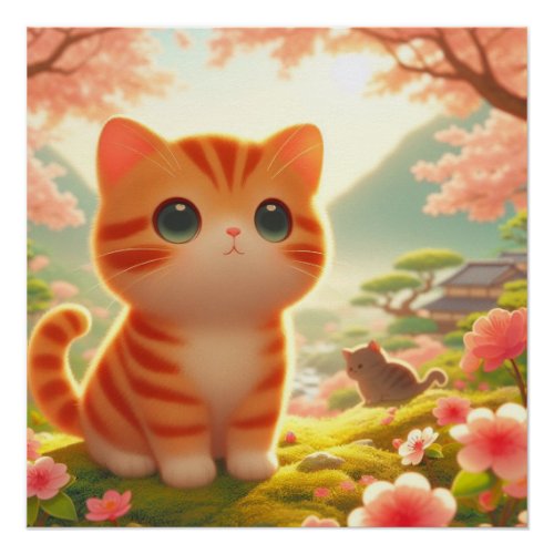 cute Japanese orange tabby cat Poster