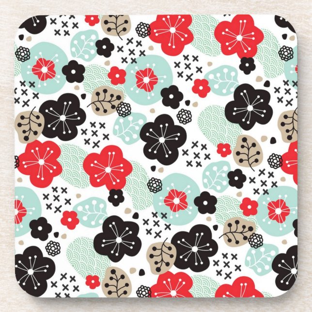 Cute Japanese patterns design Beverage Coaster (Front)