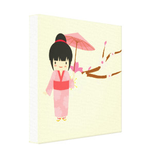 Cute Japanese pink Cherry Blossom Geisha Canvas Print