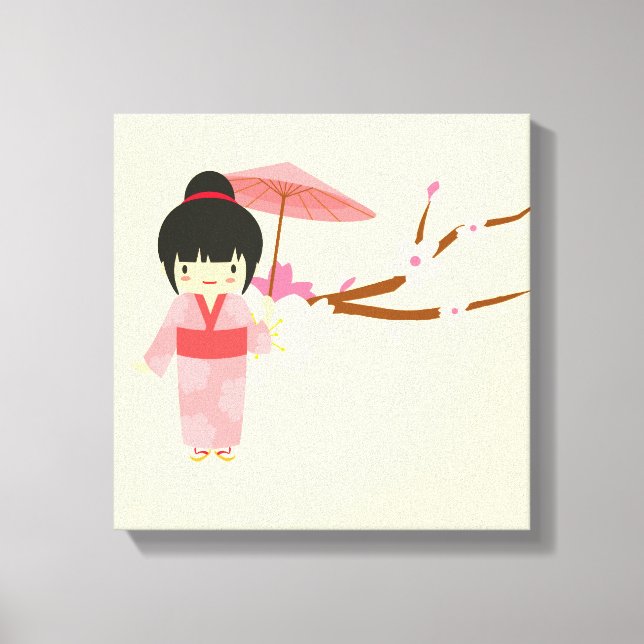 Cute Japanese pink Cherry Blossom Geisha Canvas Print (Front)
