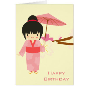 Cute Japanese pink Cherry Blossom Geisha Cards
