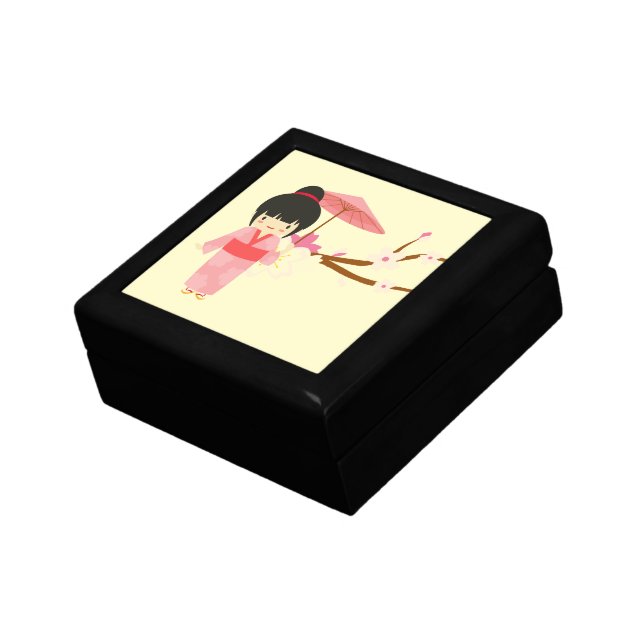 Cute Japanese pink Cherry Blossom Geisha Gift Box (Side)