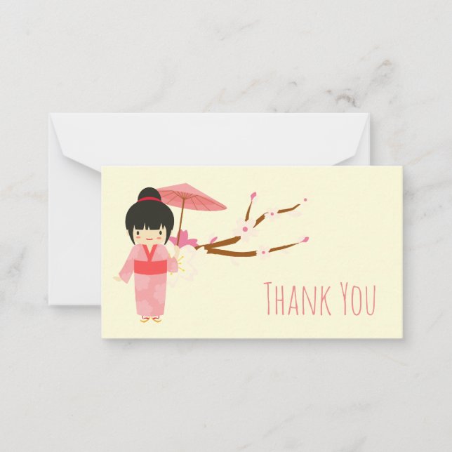 Cute Japanese pink Cherry Blossom Geisha Note Card (Front)