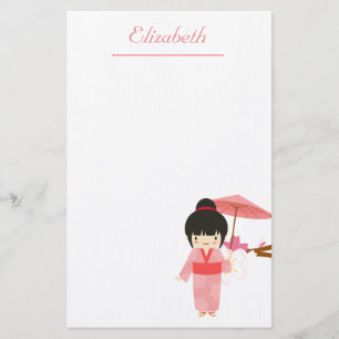 Cute Japanese pink Cherry Blossom Geisha Stationery