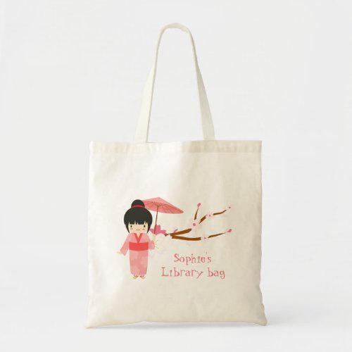 Cute Japanese pink Cherry Blossom Geisha Tote Bag
