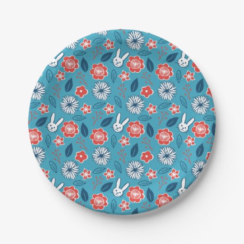 Cute Japanese Rabbit and Flower Pattern Paper Plates