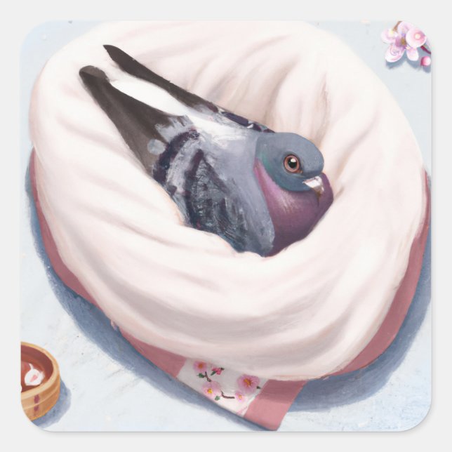 Cute Japanese Sakura Pigeon Sticker (Front)