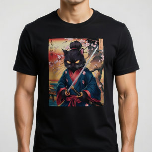 Cute Japanese Samurai Cat T-Shirt