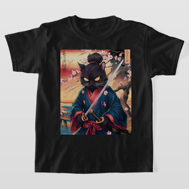 Cute Japanese Samurai Cat  T-Shirt (Laydown)