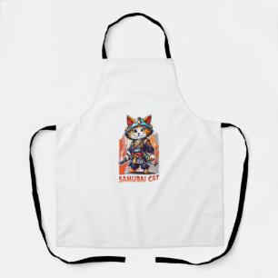 Cute Japanese Samurai Ninja Cat Kawaii Shirt Apron