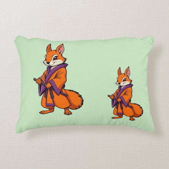 Cute Japanese Samurai Squirrel Accent Pillow (Front)