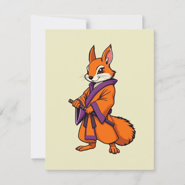 Cute Japanese Samurai Squirrel Note Card (Front)