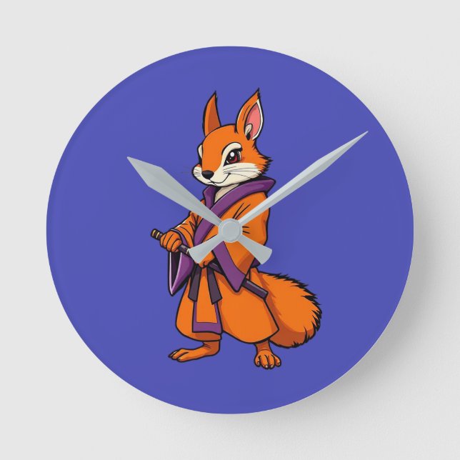 Cute Japanese Samurai Squirrel Round Clock (Front)