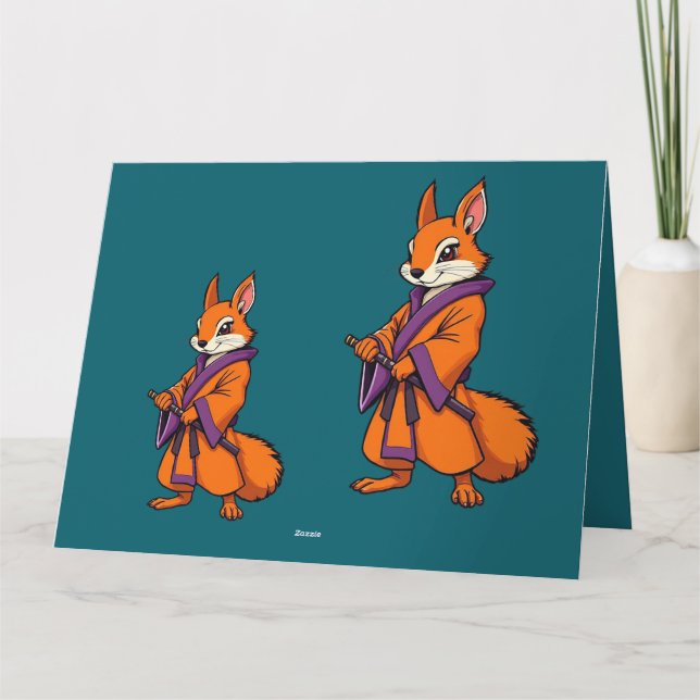 Cute Japanese Samurai Squirrel Thank You Card (Back)