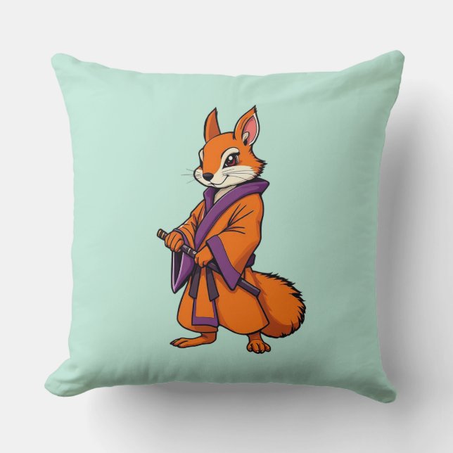 Cute Japanese Samurai Squirrel Throw Pillow (Front)