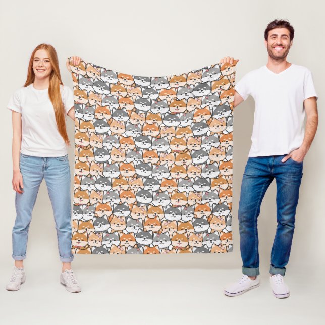 Cute Japanese Shiba Inu Dog Cartoon Doodle Fleece Blanket (In Situ)