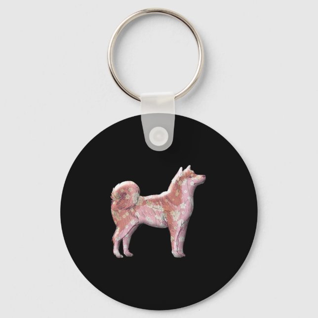 Cute Japanese Shiba Inu Sakura Cherry Blossom Moon Keychain (Front)