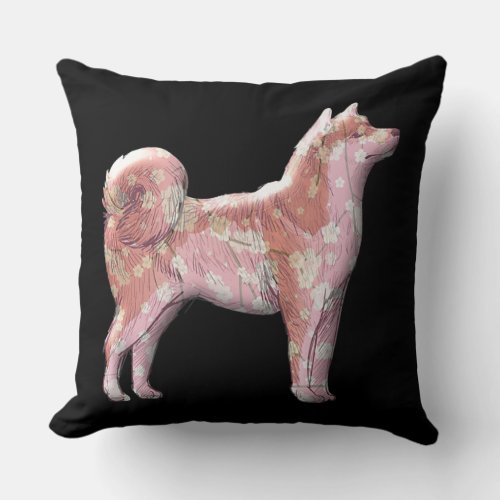 Cute Japanese Shiba Inu Sakura Cherry Blossom Moon Throw Pillow