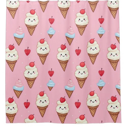 Cute Japanese Style Ice Cream Shower Curtain