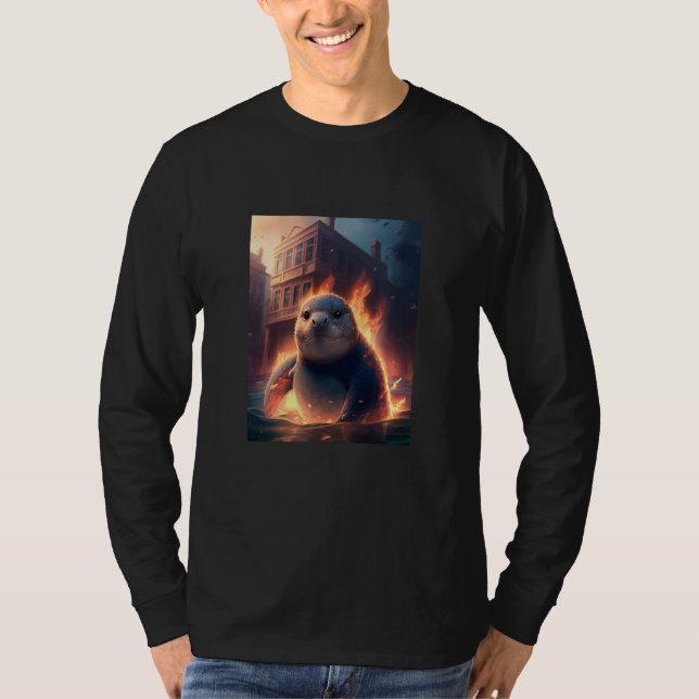 Cute Japanese Style Otter Giant Sea Otter Dinosaur T-Shirt (Front)