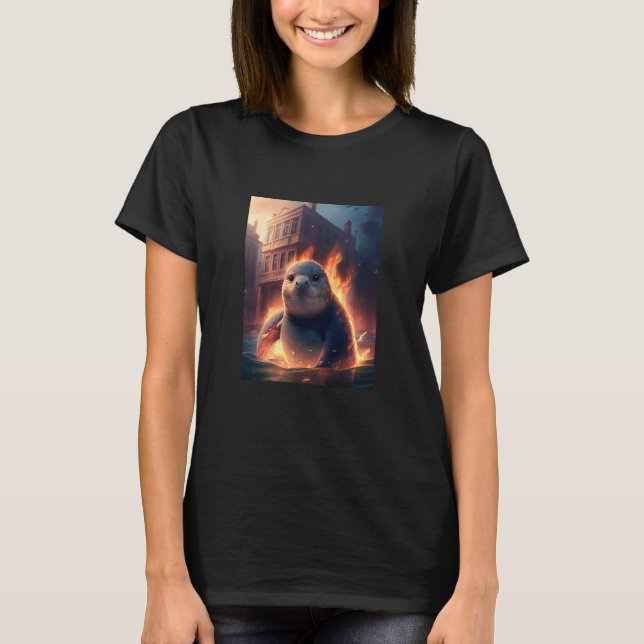 Cute Japanese Style Otter Giant Sea Otter Dinosaur T-Shirt (Front)