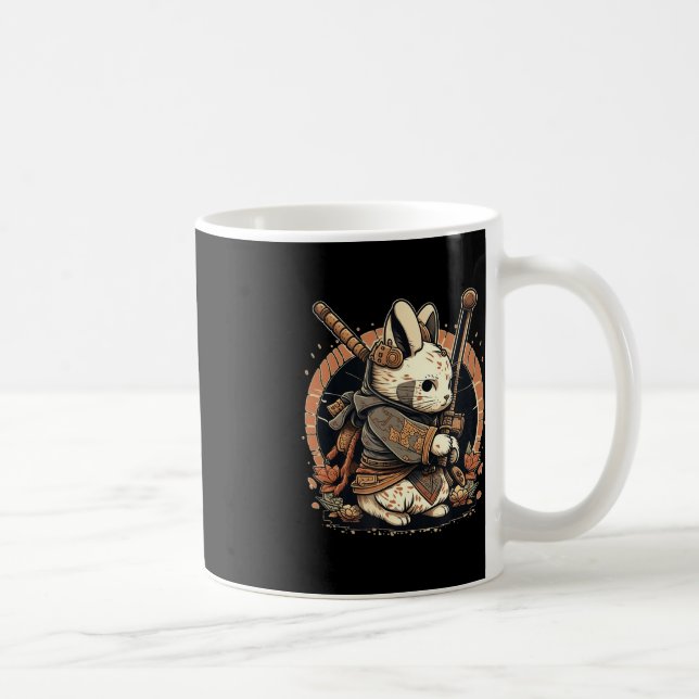 Cute Japanese Style Samurai Bunny Cartoons  Coffee Mug (Right)