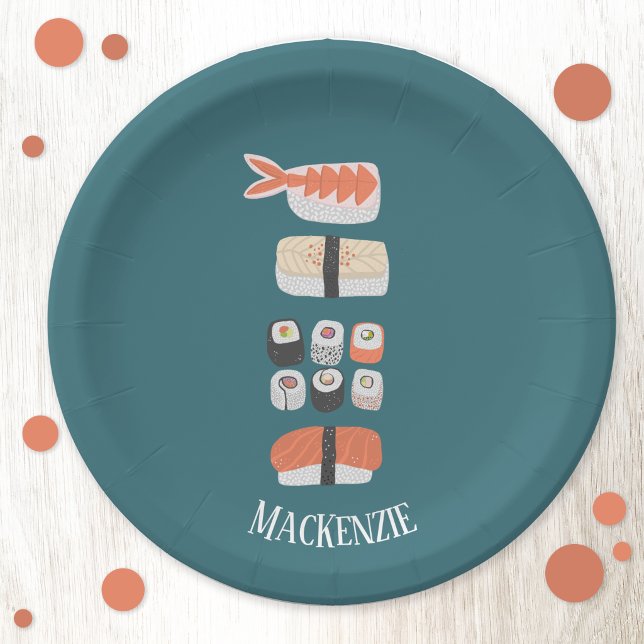 Cute Japanese Sushi Custom Name Paper Plates (Creator Uploaded)