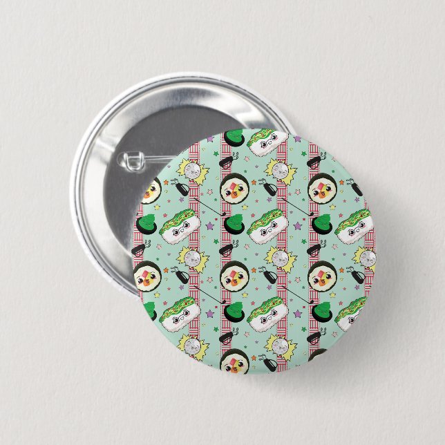 Cute Japanese Sushi Lover Golfing Pattern  Button (Front & Back)