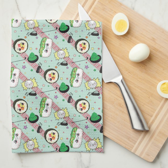 Cute Japanese Sushi Lover Golfing Pattern  Kitchen Towel (Quarter Fold)