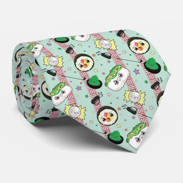 Cute Japanese Sushi Lover Golfing Pattern  Neck Tie (Rolled)