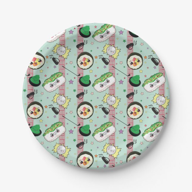 Cute Japanese Sushi Lover Golfing Pattern  Paper Plates (Front)
