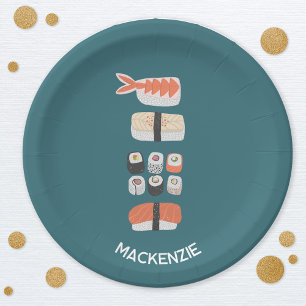 Cute Japanese Sushi Personalized Paper Plates