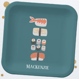 Cute Japanese Sushi Personalized Paper Plates