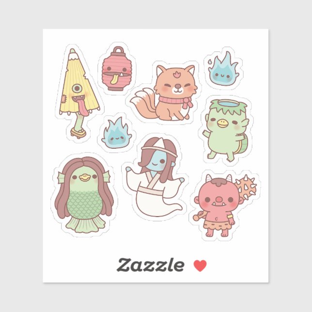 Cute Japanese Yokai Demons And Spirits Sticker (Sheet)