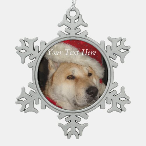 cute japaneses akita in christmas santa hat snowflake pewter christmas ornament