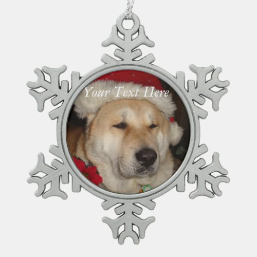 cute japaneses akita in christmas santa hat snowflake pewter christmas ornament