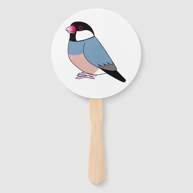 Cute java sparrow cartoon drawing hand fan (Front)
