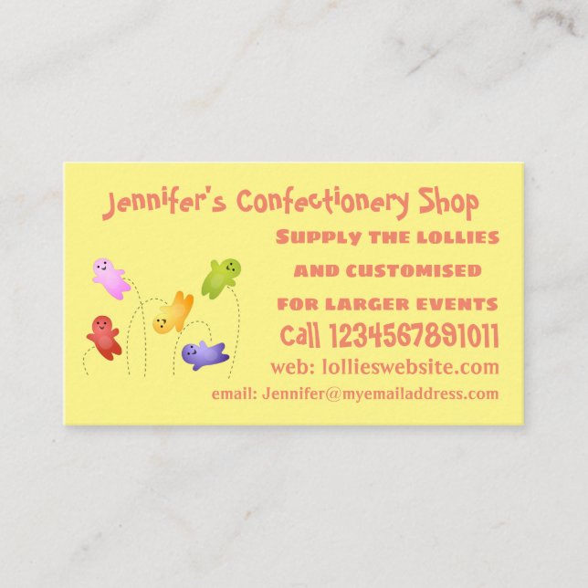 Cute jelly babies candy sweets cartoon business card (Front)