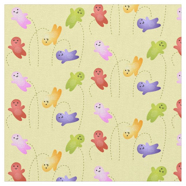 Cute jelly babies candy sweets cartoon fabric (Close Up)