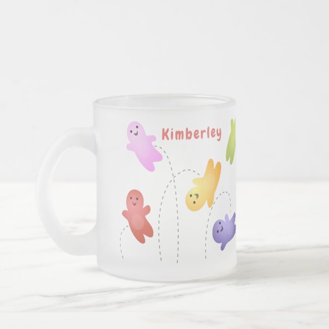 Cute jelly babies candy sweets cartoon frosted glass coffee mug (Left)
