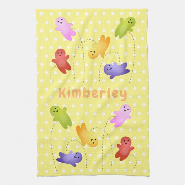Cute jelly babies candy sweets cartoon kitchen towel (Vertical)