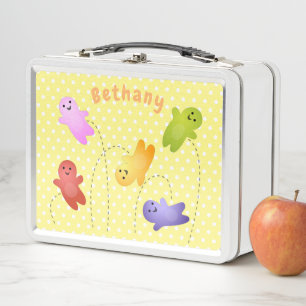 Cute jelly babies candy sweets cartoon metal lunch box