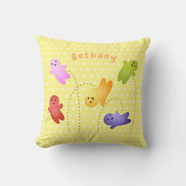 Cute jelly babies candy sweets cartoon throw pillow (Front)