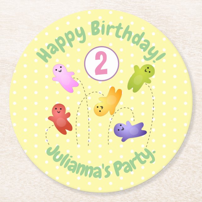 Cute jelly babies sweets candy cartoon round paper coaster (Front)
