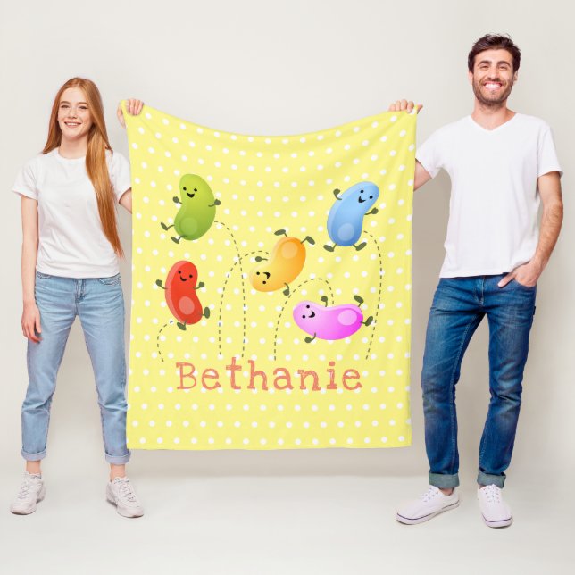Cute jellybeans jumping cartoon illustration fleece blanket (In Situ)