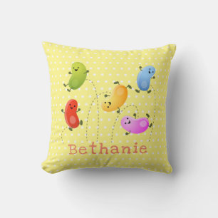 Cute jellybeans jumping cartoon illustration throw pillow