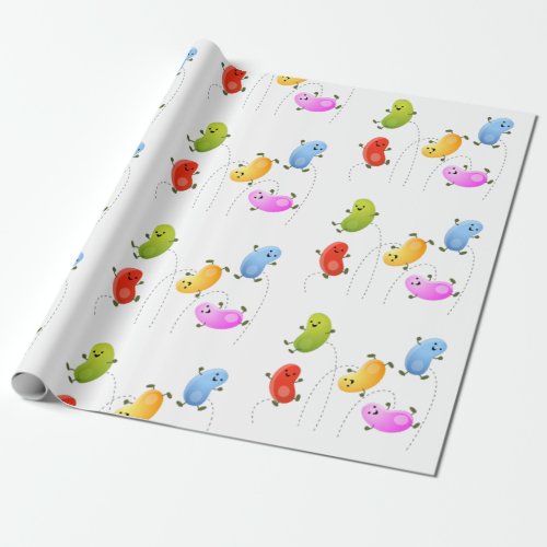 Cute jellybeans jumping cartoon illustration wrapping paper