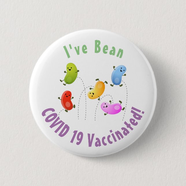 Cute jellybeans jumping cartoon vaccinated button (Front)