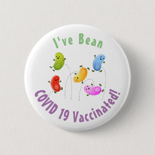 Cute jellybeans jumping cartoon vaccinated button